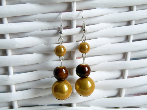 Boucle d'oreilles perles Magique jaune et perles en céramique marron